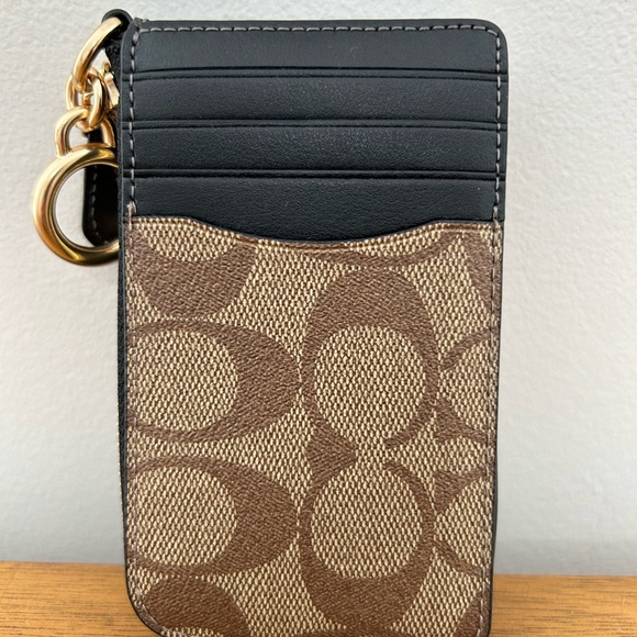 Coach Signature Brown and Black Key Pouch - Picture 2 of 5